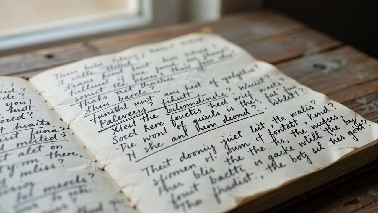 Shallow-focus detail of a notebook containing short observations and underlined questions